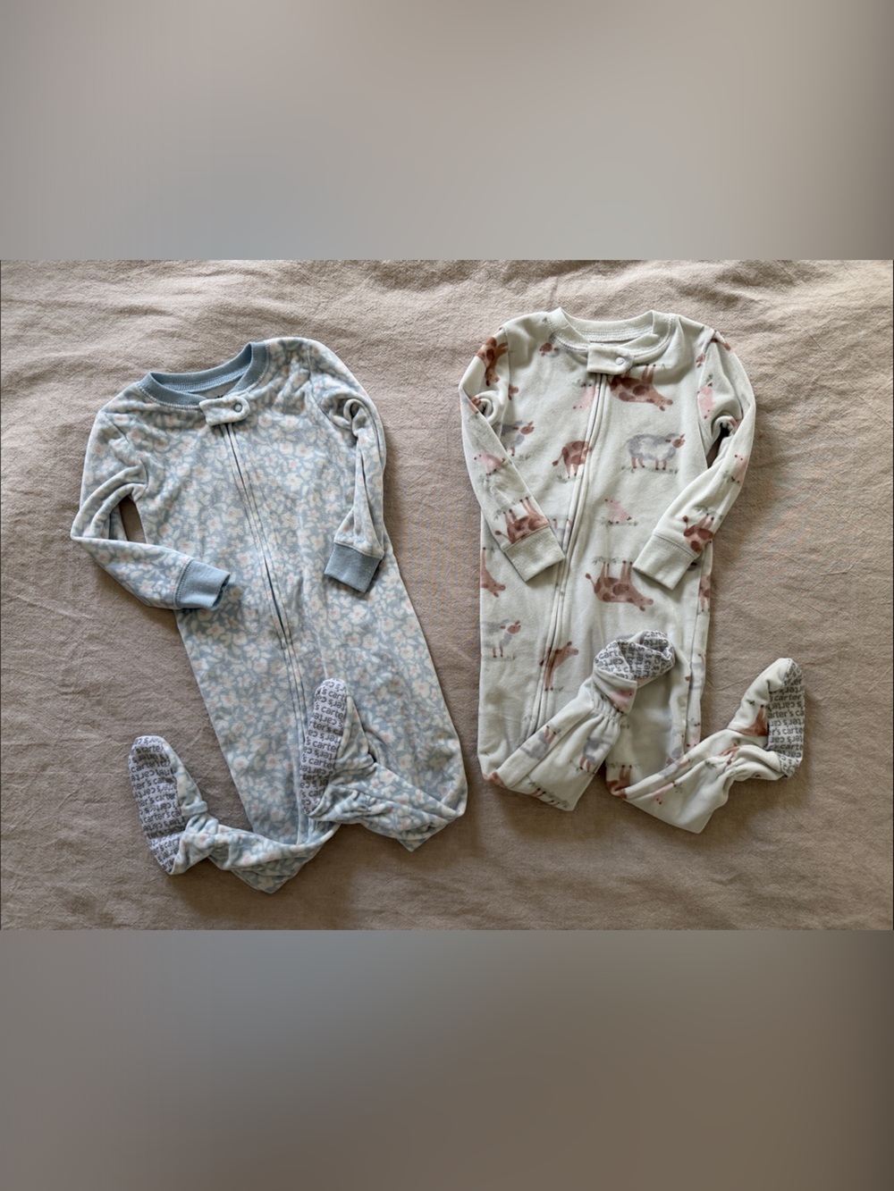 2-Pack Baby Sleepers Purely Soft Fleece Blue Floral + Animal Print 12M
